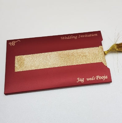 Padded Indian Wedding Invitation in Pouch with Gold Tassel : B-101