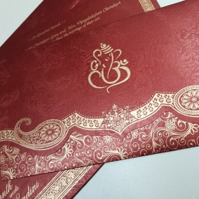 Gold Ganesha Indian Wedding Invitations with Rhinestones : T1-1053