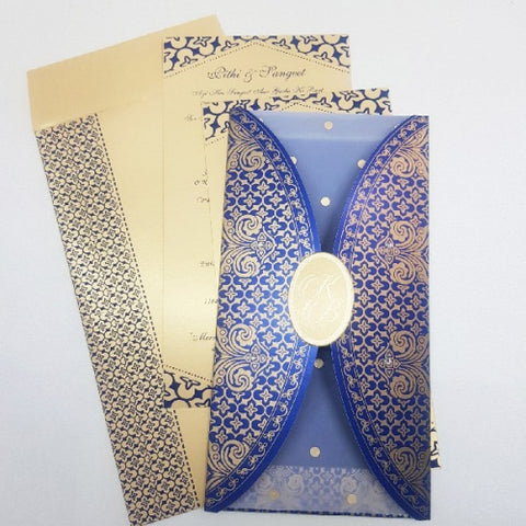 Light Gold & Blue Vellum Wedding Invitation With Golden Seal: W-1209