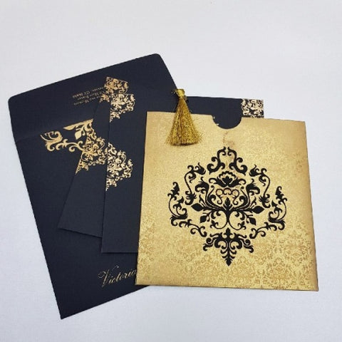 Square Black & Gold Tassel Wedding Invitation: W-1718