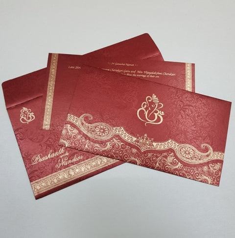 Gold Ganesha Indian Wedding Invitations with Rhinestones : T1-1053