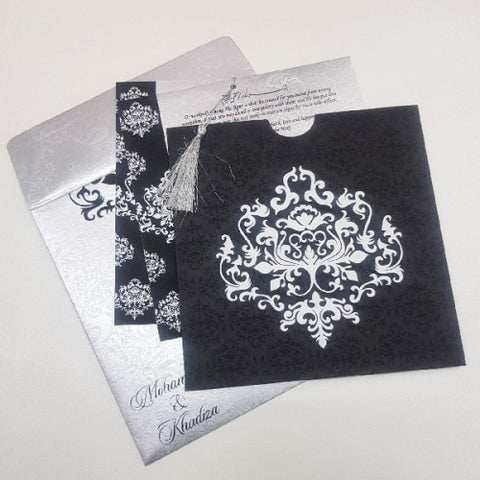 Black & Silver Elegant Silver Wedding Invite from India: R-1091