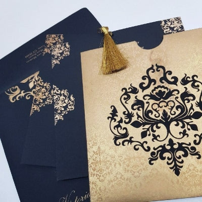 Square Black & Gold Tassel Wedding Invitation: W-1718