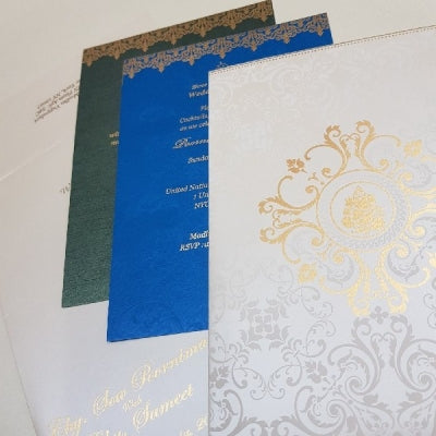 Elegant White & Gold Indian Wedding Invitation: W-1721