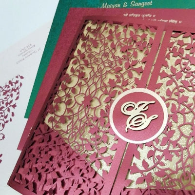 Maroon Laser Cut Gate Fold Invitation with Laser Cut Motif: L-140GR