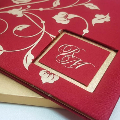 Maroon Satin Handmade Padded Indian Wedding Invitation : T5-029