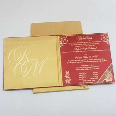 Maroon Satin Handmade Padded Indian Wedding Invitation : T5-029